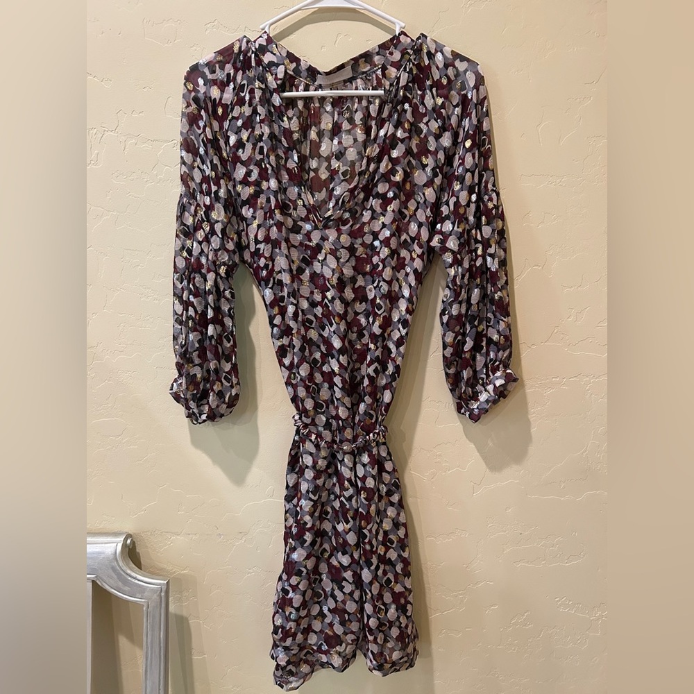 T Lux Apparel Metallic Chiffon Bloom Sleeve Mini Dress Party Cocktail Size M